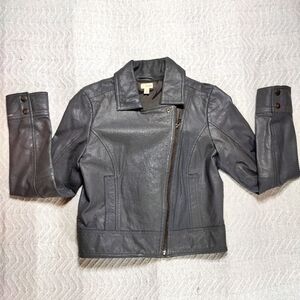 Frenchi Leather Motorcycle Jacket Women's Size S Cropped Gray Biker Moto Casual